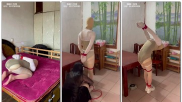 【媚娘工作室】连体丝袜调教抽打，开门迎客