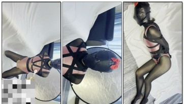 【Lebao】五芒星束缚+黑色全身油亮丝袜+zhendong棒固定多次强制gc+呼吸头套+超长时间放置gc（长达30min+）+又调教哭了+油光布泳装