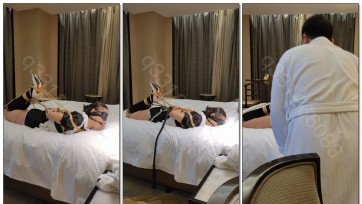 【欢乐谷原创】蒙面大叔赶往外地捆绑鞭打同好2