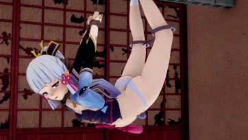 【3D动画】《被丘丘人俘虏的神里绫华》独自在森林游玩的神里绫华被俘，驷马吊绑，口球流口水，腰间压石头，被丘丘人棒棒榨汁还得注意不被蜡烛烫伤