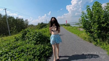 【Raymond】户外折磨：在河道边绑成海佬缚放置，又被超紧股绳拉扯着强行赶路