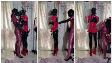 【灵宁】乳胶衣伪娘姐妹反转调教-上 呼吸面具 锅盖贞操锁 皮鞭 假棒棒（四爱）