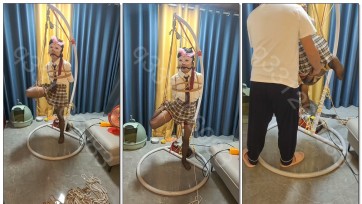 【欢乐谷原创】被蒙面大叔捆绑吊着看狂彪的m