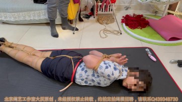 【北京绳艺馆】东航空姐棕丝黑高超紧观音多股超紧并腿缚 2