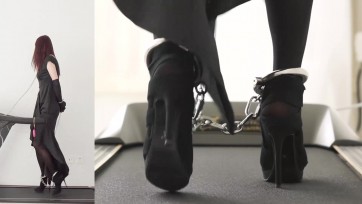 【高跟遇上跑步机】12厘米高跟黑丝与强劲棒棒、无线TD、金属GS及电击器在跑步机上
